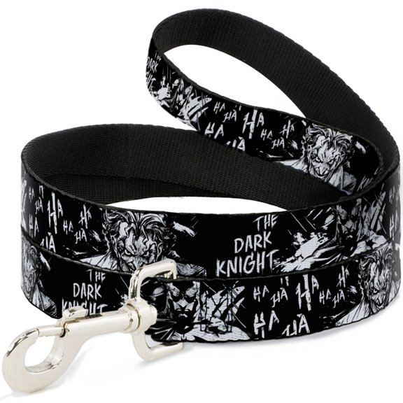 DC Comics Pet Leash, Dog Leash, Batman The Dark Knight and Joker Smiling Close Up Black, 6 Feet Long 1.0 Inch Wide