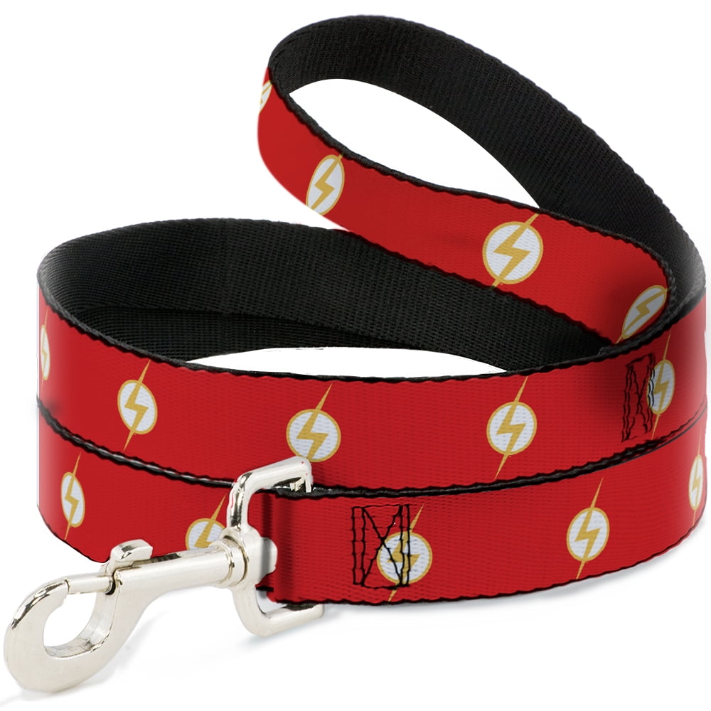 DC Comics Pet Leash, Dog Leash, DC League of Super Pets Flash Bolt Logo Red Yellow White, 6 Feet Long 1.0 Inch Wide