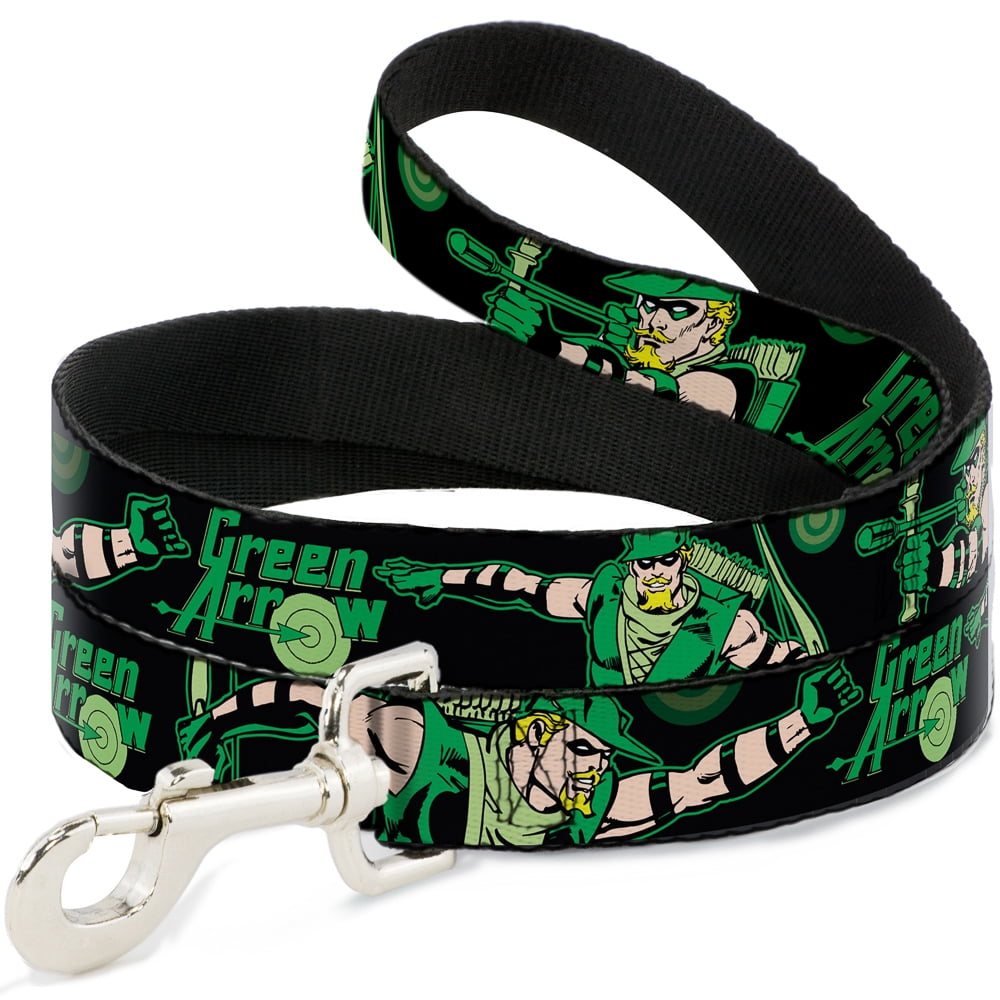 DC Comics Pet Leash, Dog Leash, Green Arrow Action Poses Targets Black Greens, 4 Feet Long 1.0 Inch Wide