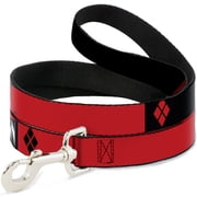 DC Comics Pet Leash, Dog Leash, Harley Quinn Diamonds Black Red White, 4 Feet Long 1.0 Inch Wide