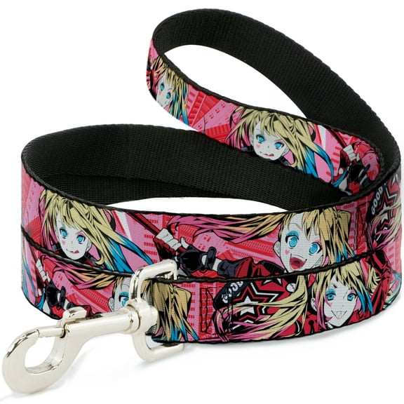 DC Comics Pet Leash, Dog Leash, Harley Quinn Puddin Poses Anime Graphics Pink Red, 4 Feet Long 1.0 Inch Wide