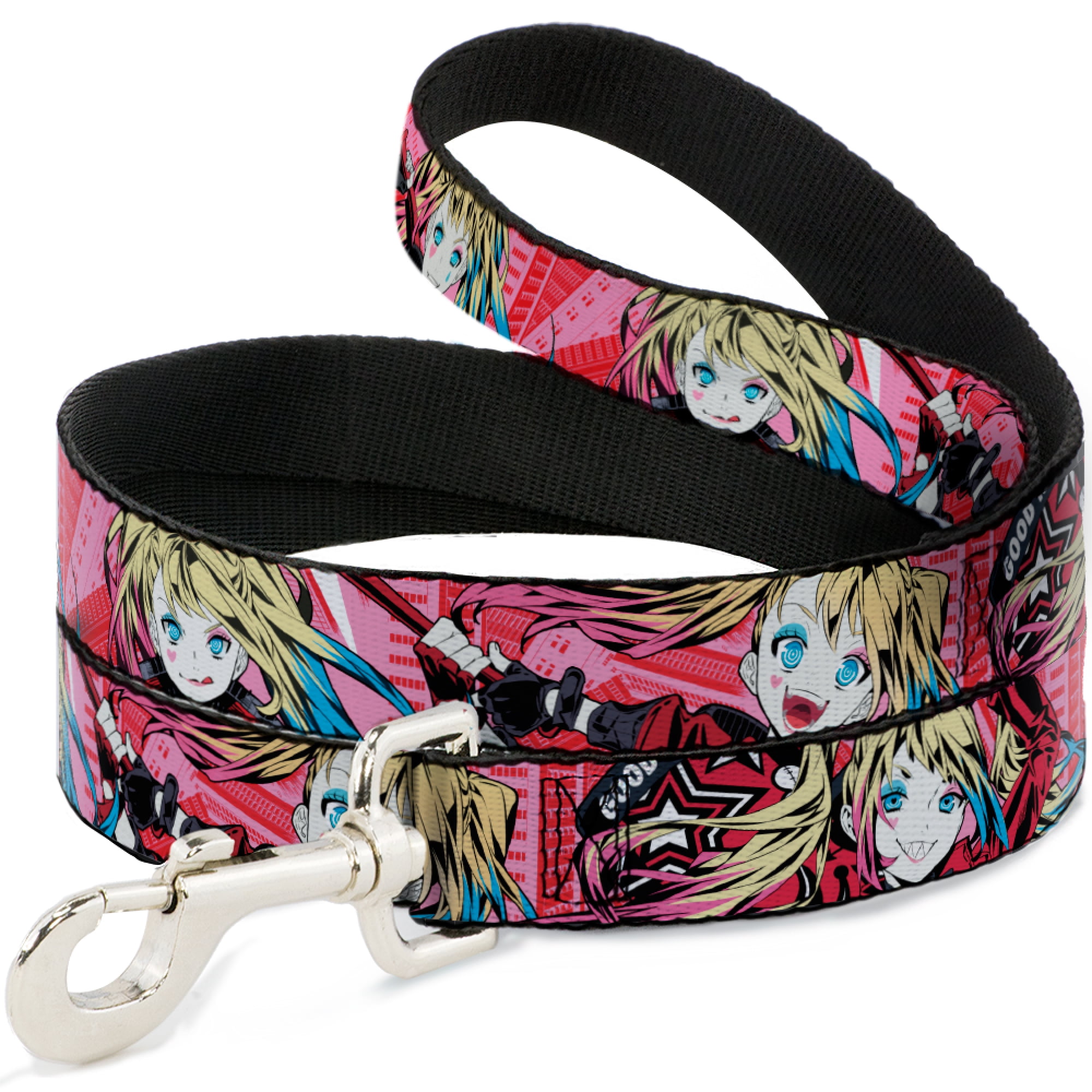 DC Comics Pet Leash, Dog Leash, Harley Quinn Puddin Poses Anime Graphics Pink Red, 6 Feet Long 1.0 Inch Wide
