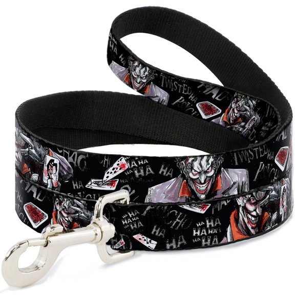 DC Comics Pet Leash, Dog Leash, Joker Brilliantly Twisted Psycho Poses Cards Black Grays, 4 Feet Long 1.0 Inch Wide