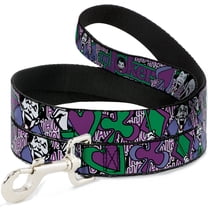 DC Comics Pet Leash, Dog Leash, Joker Face Logo Spades Black White Purple, 6 Feet Long 1.0 Inch Wide