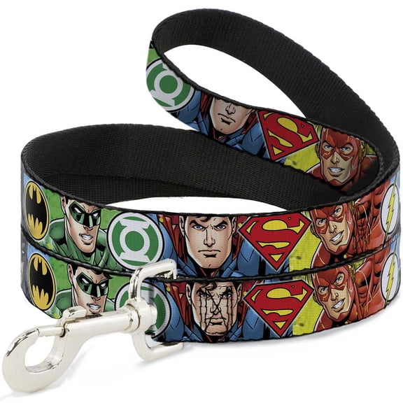DC Comics Pet Leash, Dog Leash, Justice League Superhero Close Up Poses Logos, 6 Feet Long 1.0 Inch Wide