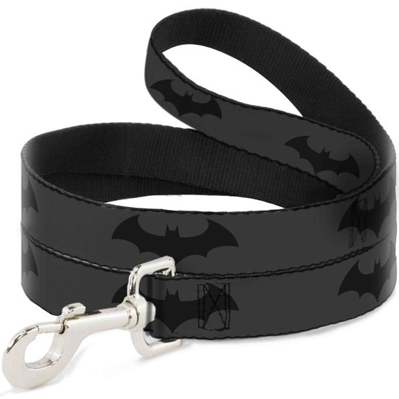 DC Comics Pet Leash, Dog Leash, Retro Bat Logo Gray Black, 4 Feet Long 1.0 Inch Wide
