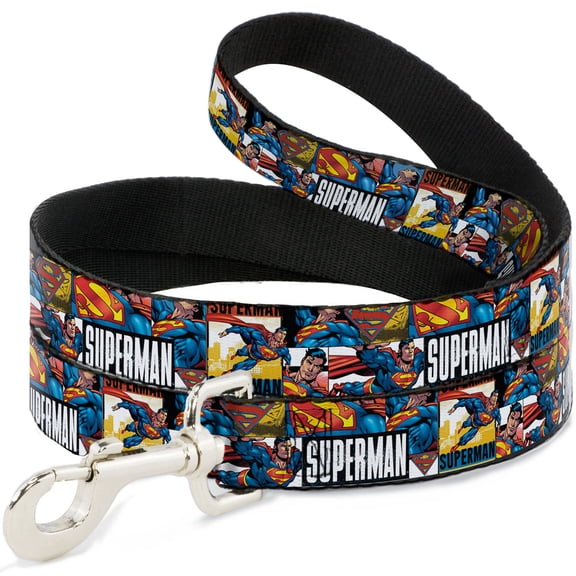 DC Comics Pet Leash, Dog Leash, Superman Action Blocks White, 4 Feet Long 1.0 Inch Wide