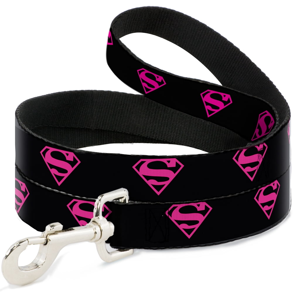 DC Comics Pet Leash, Dog Leash, Superman Shield Black Hot Pink, 4 Feet Long 1.0 Inch Wide