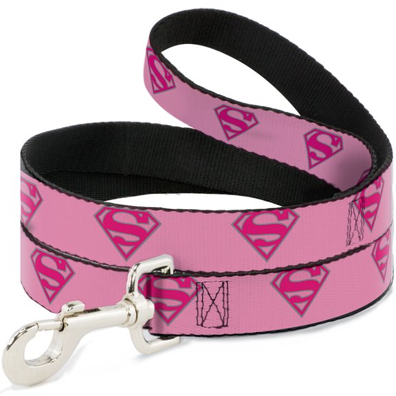 DC Comics Pet Leash, Dog Leash, Superman Shield Pink, 4 Feet Long 1.0 Inch Wide