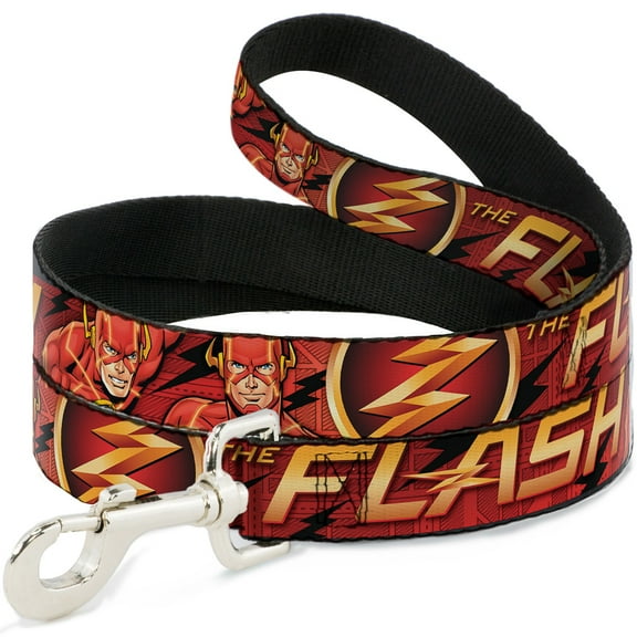 DC Comics Pet Leash, Dog Leash, The Flash Logo Poses Black Red Gold, 6 Feet Long 1.0 Inch Wide