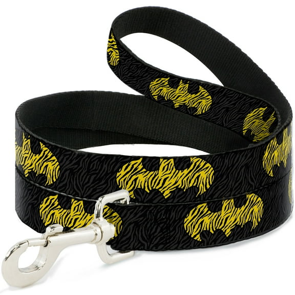 DC Comics Pet Leash, Dog Leash, Zebra Bat Signal Black Gray Yellow Black, 4 Feet Long 1.0 Inch Wide