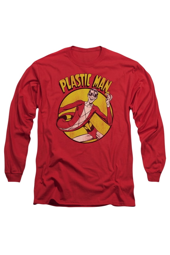 DC Comics Plastic Man Long Sleeve Adult 18/1 T-Shirt Red