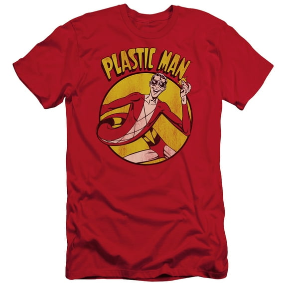DC Comics Plastic Man S/S Adult 30/1 T-Shirt Red