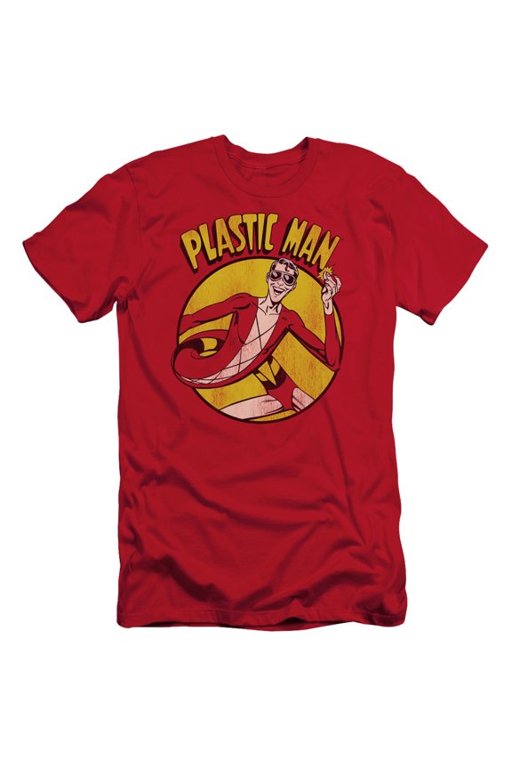 DC Comics Plastic Man S/S Adult 30/1 T-Shirt Red