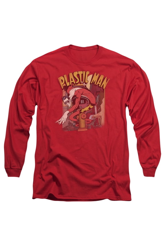 DC Comics Plastic Man Street Long Sleeve Adult 18/1 T-Shirt Red