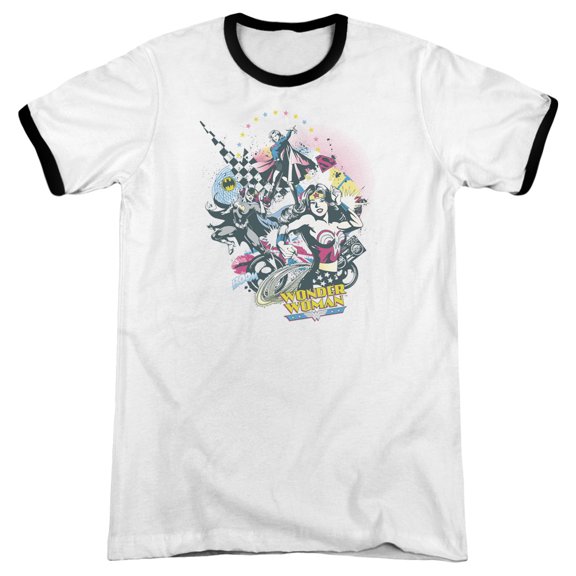 DC Comics Power Trio Adult Ringer T-Shirt White/Black