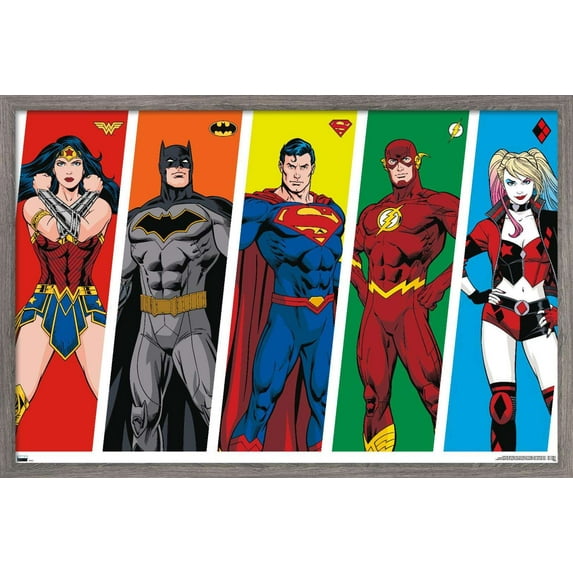DC Comics - Rainbow Lines Wall Poster, 22.375" x 34", Framed