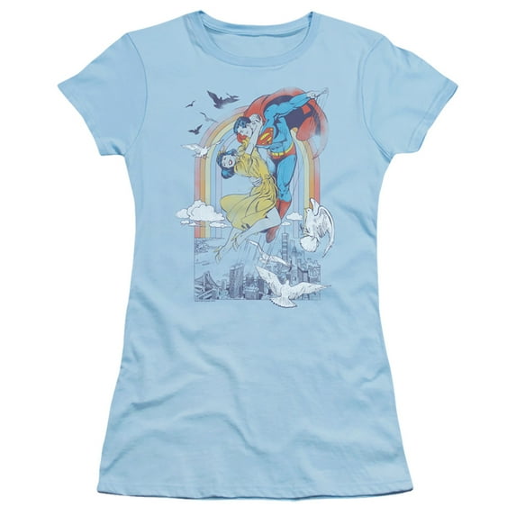 DC Comics Rainbow Love S/S Junior Women's T-Shirt Sheer-Light Blue