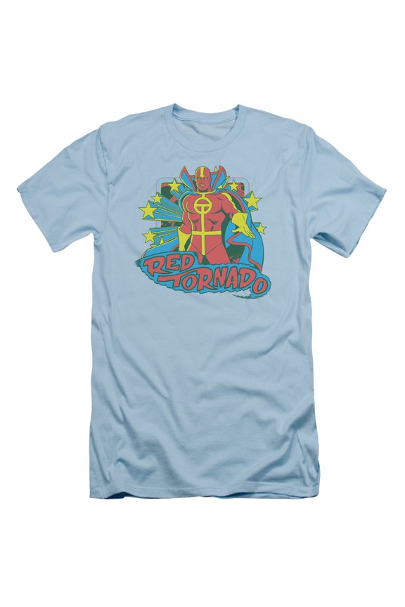 DC Comics Red Tornado Stars S/S Adult 30/1 T-Shirt Light Blue