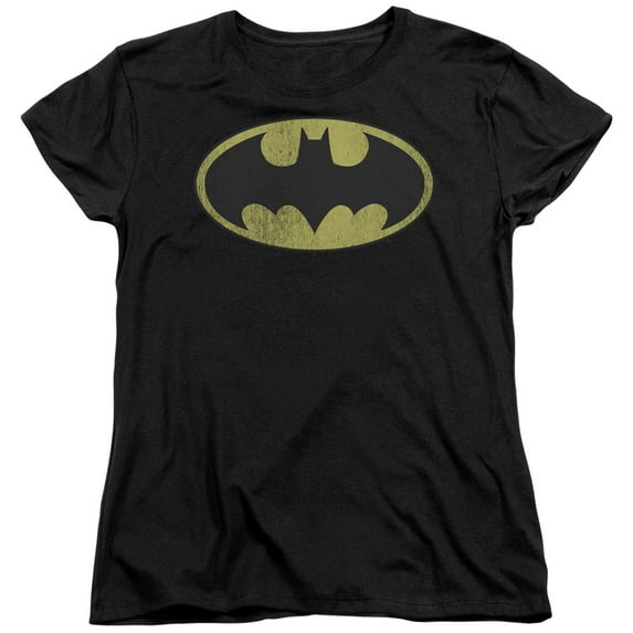DC Comics Retro Bat Logo Distressed S/S Women's T-Shirt Black