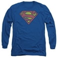 thumbnail image 1 of DC Comics Retro Supes Logo Distressed Long Sleeve Adult 18/1 T-Shirt Royal Blue, 1 of 1