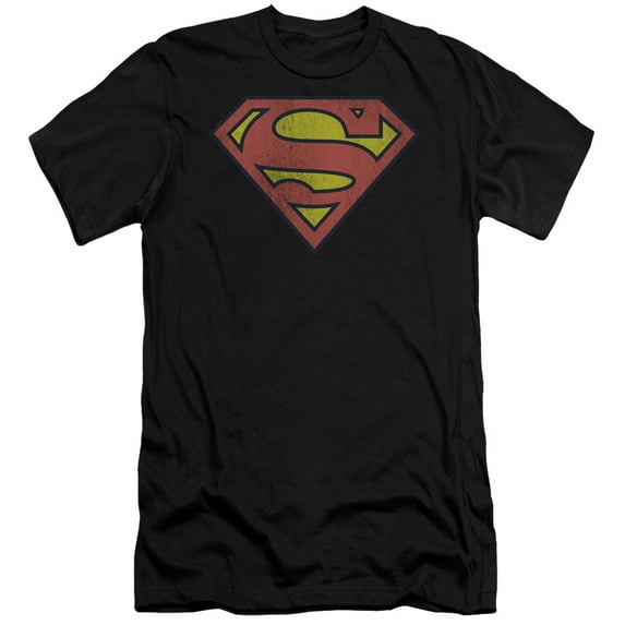 DC Comics Retro Supes Logo Distressed S/S Adult 30/1 T-Shirt Black