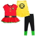 thumbnail image 1 of DC Comics Robin Cosplay T-Shirt, Dress Leggings and Cape 3 Piece Toddler to Big Kid, 1 of 5