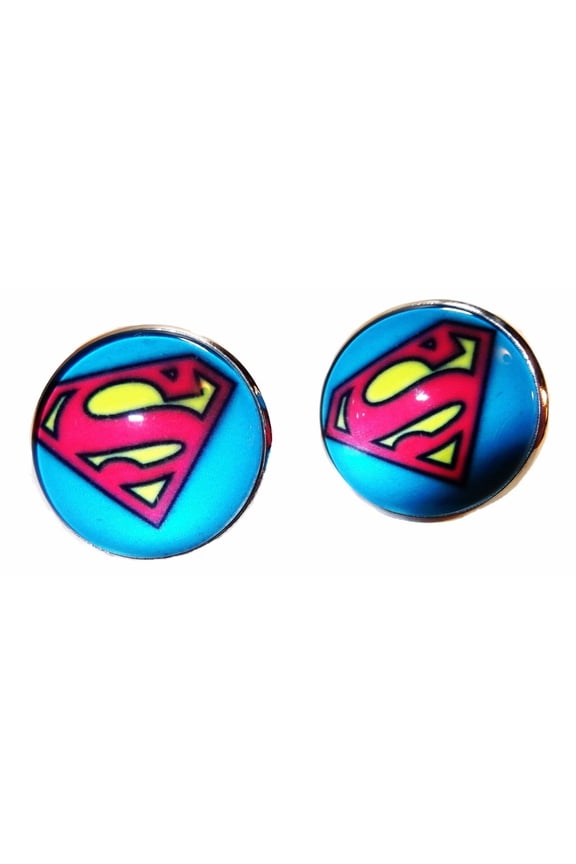 DC Comics SUPERMAN Logo Glass Dome CUFFLINKS