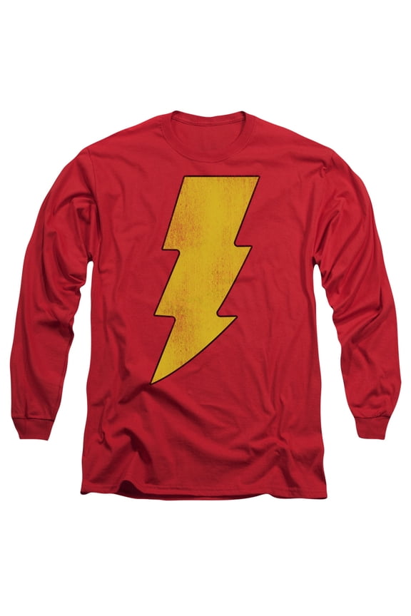 DC Comics Shazam Logo Distressed Long Sleeve Adult 18/1 T-Shirt Red