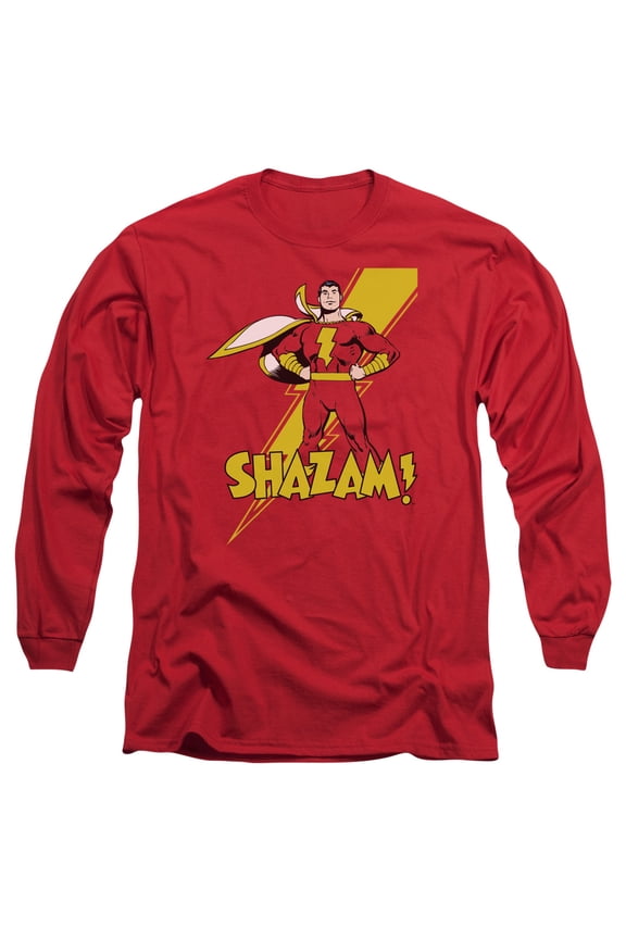 DC Comics Shazam! Long Sleeve Adult 18/1 T-Shirt Red