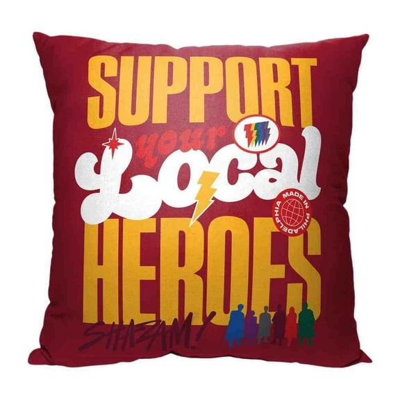 The Northwest 1SHZ-69500-0004-OOF 18 x 18 in. Warner Bros. DC Comics Shazam Support Your Local Heros Throw Pillow