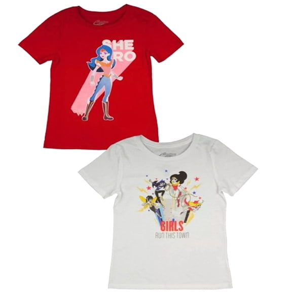 DC Comics She-Ro Graphic T-Shirts, 2-Pack Set Big Girls Size 7-8