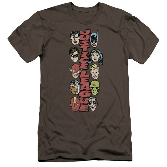 DC Comics Stacked Justice Premium Canvas Adult Slim Fit 30/1 T-Shirt Charcoal