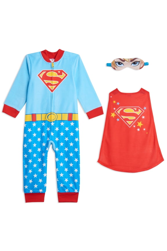 Super Hero Girls Toddler Girls Zip-Up Onesie Pajama Coveralls Mask Supergirl 3T