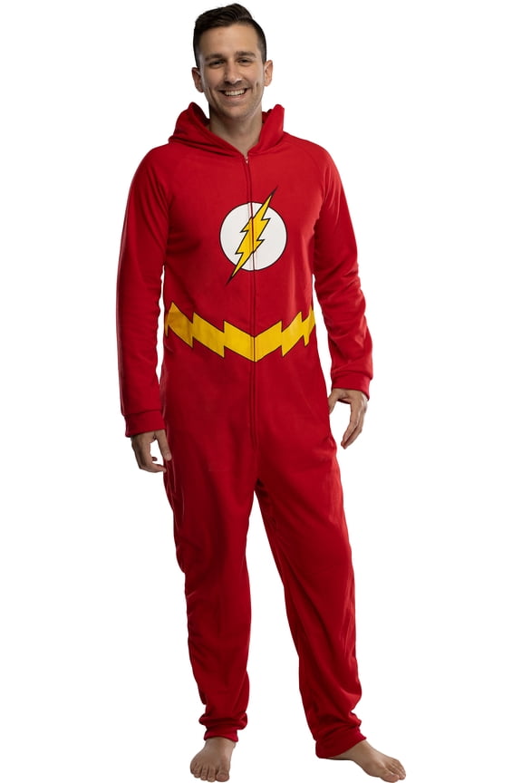DC Comics Superhero Character Justice League Hooded Fleece Union Suit Footless Pajama for Men Women Kids Toddlers