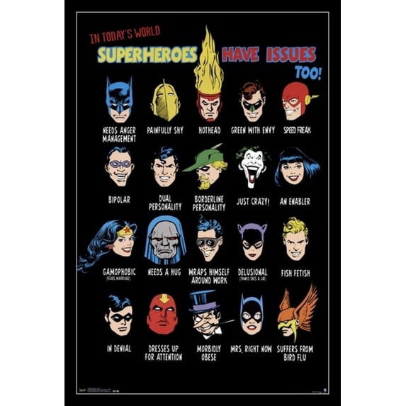DC Comics - Superheroes Have Issues Too Laminated & Framed Poster Print (22 x 34)