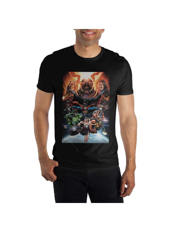 DC Comics Superheroes Justice League Men's Black T-Shirt-Medium