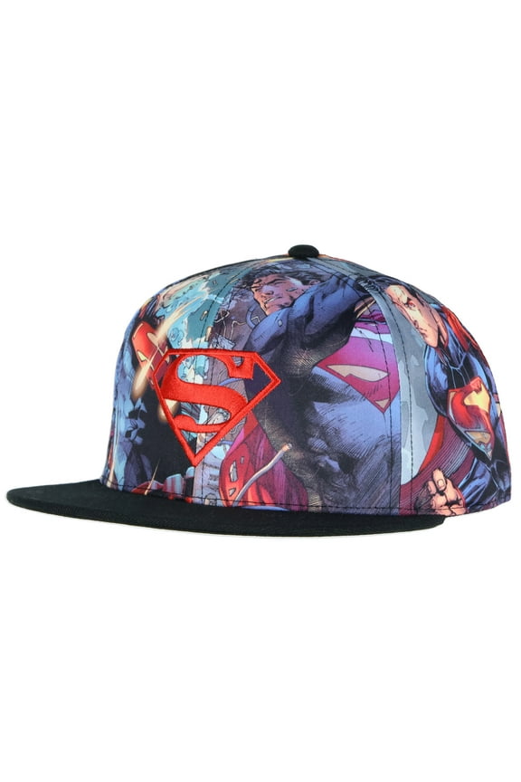 DC Comics Superman Adult Hat Fighting Scenes Sublimated Adjustable Snapback Hat for Men and Women