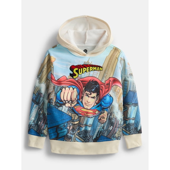 Superman Boys Sublimated Embroidered Logo Hoodie, Sizes XS 4/5-XL 14/16