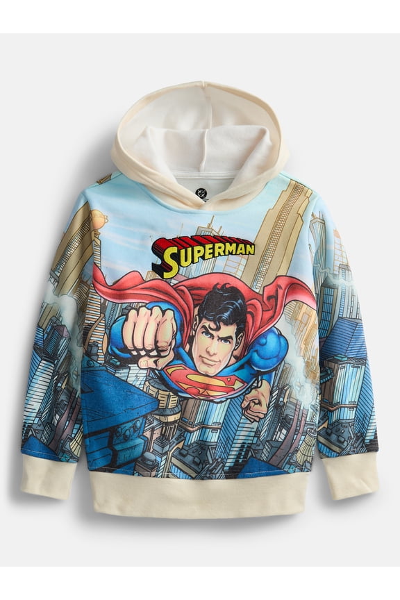 Superman Boys Sublimated Embroidered Logo Hoodie, Sizes XS 4/5-XL 14/16