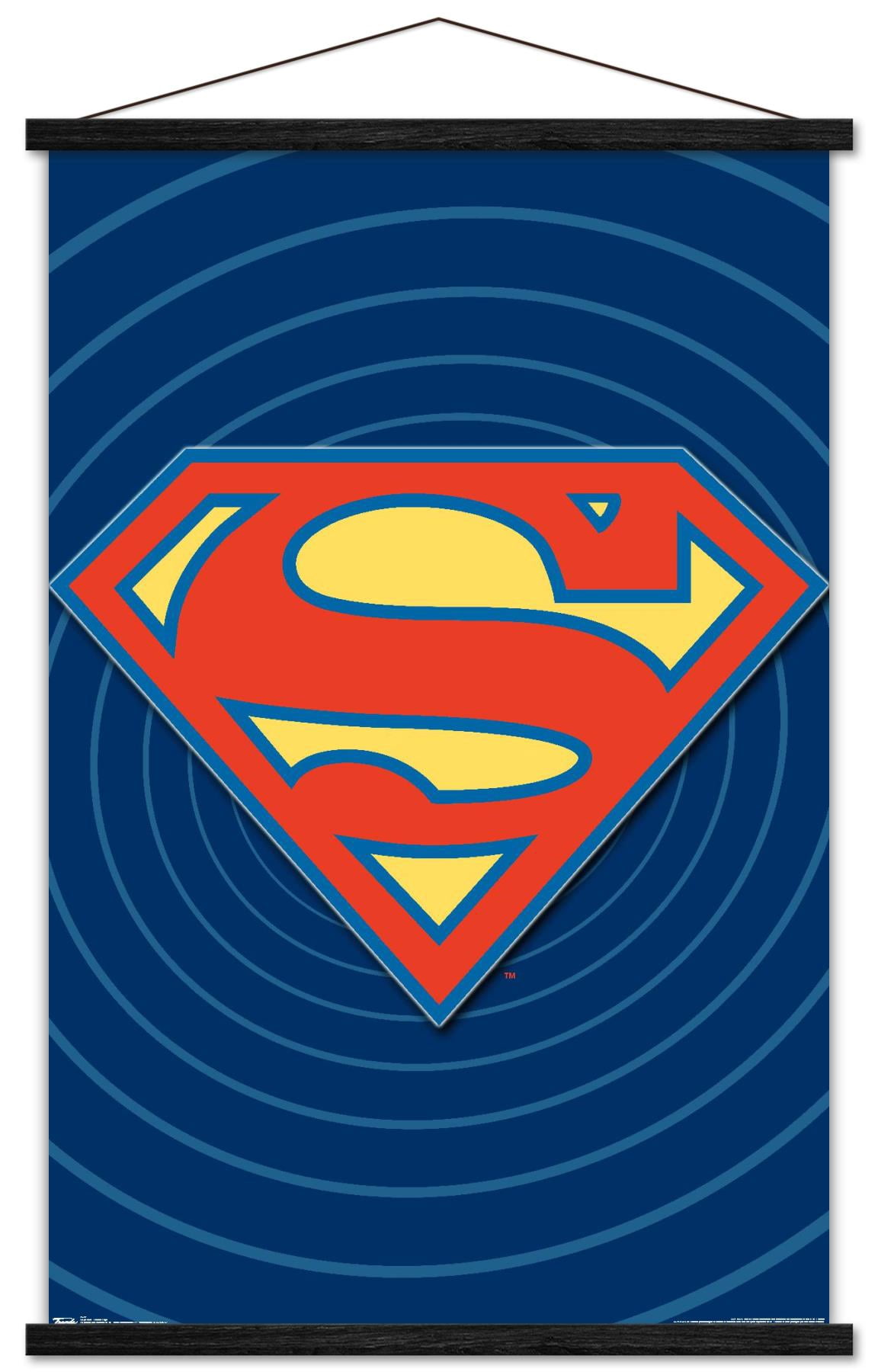 DC Comics - Superman - Classic Logo Wall Poster with Wooden Magnetic Frame, 22.375" x 34"