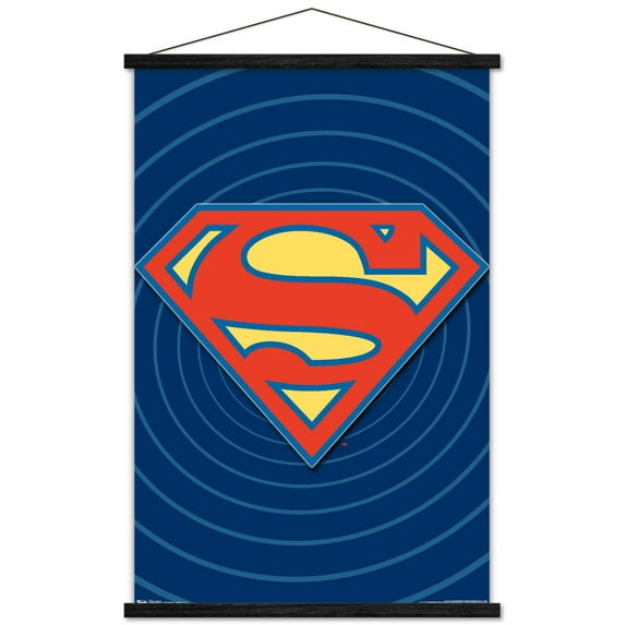 DC Comics - Superman - Classic Logo Wall Poster with Wooden Magnetic Frame, 22.375" x 34"