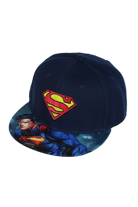 DC Comics Superman Hat Men's Embroidered Logo Flat Brim Snapback Cap OSFM