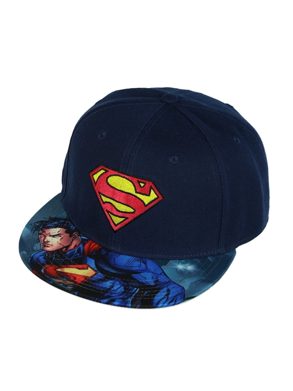 DC Comics Superman Hat Men's Embroidered Logo Flat Brim Snapback Cap OSFM