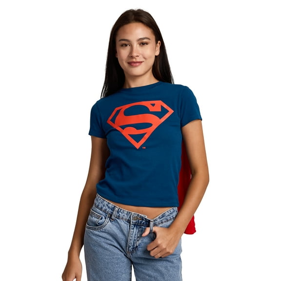 DC Comics Superman Junior's Blue Crew Neck Short Sleeve Caped Tee-XXL