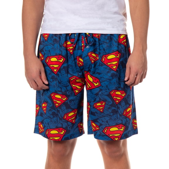 DC Comics Superman Pajama Shorts Men's S Logo All Over Print Lounge PJ Bottoms