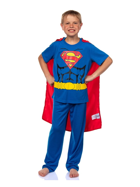 DC Comics Superman Pajamas Boys Short Sleeve Shirt and Pant Set with Detachable Cape PJs