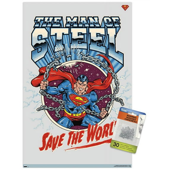 DC Comics Superman - Save the World Wall Poster with Pushpins, 14.725" x 22.375"