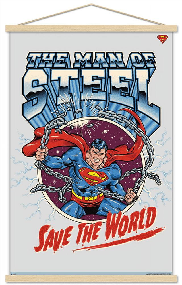 DC Comics Superman - Save the World Wall Poster with Wooden Magnetic Frame, 22.375" x 34"