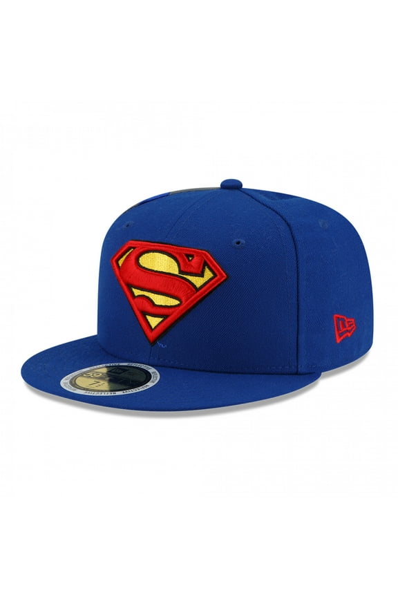 DC Comics Superman Side Panel Logo New Era 59Fifty Fitted Flat Bill Hat-7 1/2 Fitted